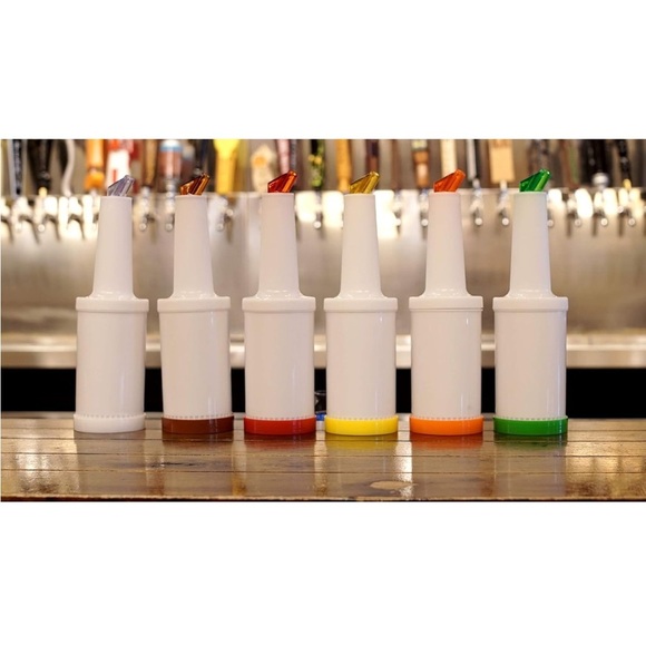 Set of 6 Flow-N-Stow Fruit Juice & Liquor Bar Pour Bottles 1 Quart (32 oz.) - Picture 2 of 3
